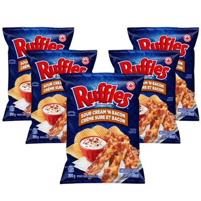 Ruffles Sour Cream and Bacon Potato Chips, 200g/7oz (Pack of 5) Shipped from Canada