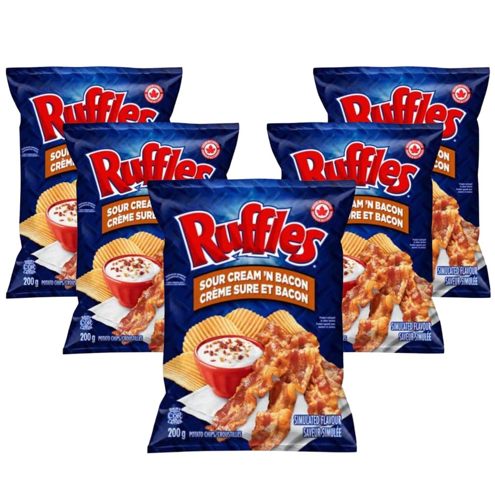 Ruffles Sour Cream and Bacon Potato Chips, 200g/7oz (Pack of 5) Shipped from Canada