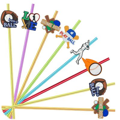 MEAXUR 24pcs Baseball Party Themed Straight Reusable Plastic Straws for Sports Baseball Party Favor Gift Bags,Daily Drinking Straws,Birthday Parties,Class Reunions, With 2 Cleaning Brushes.(6color)