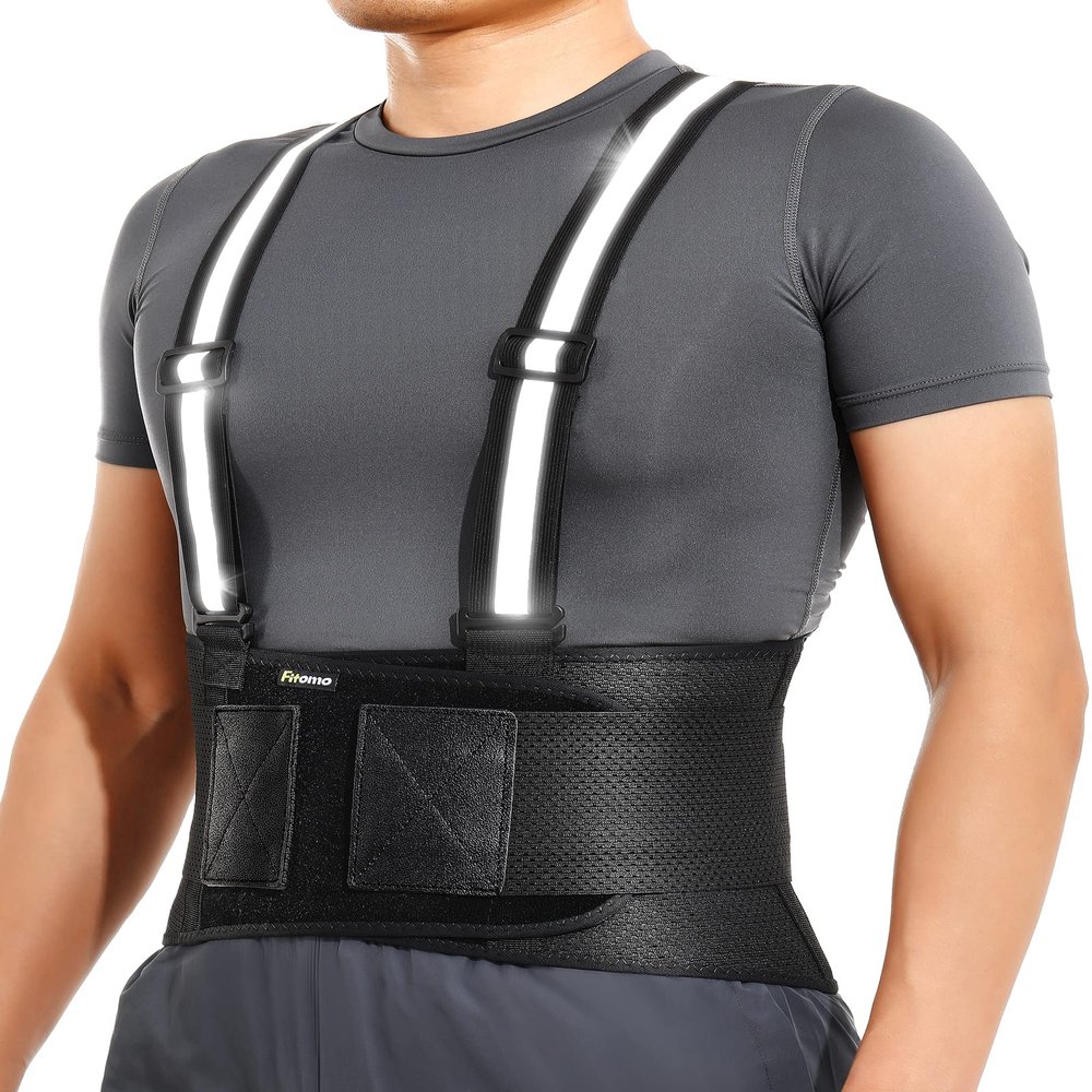 Fitomo Back Brace for Heavy Lifting for Men Women Lower Back with Reflective Belt and 7 Splints, Ultra-thin Mesh Fabric, Back Brace for Posture Men Women, Perfect for Work Outdoor Running Motorcycle