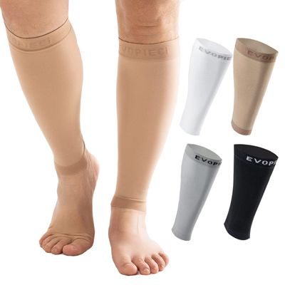 EVOPLECI 20-30mmHg Black Calf Compression Sleeve Men and Women Wide Calf Sleeve Brace Compression Socks for Leg Support Shin Splint Pain Relief (Skin, XX-Large)