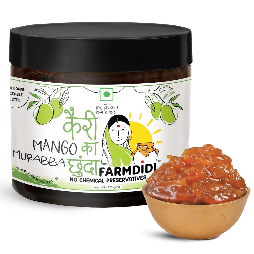 FarmDidi Mango Chunda pickle 325g | Mango Chundo | Oil free Aam ka meetha achar murabba | Grated Mango chutney | khatta meetha achaar | Preservative free pickle in fresh mango pickles homemade