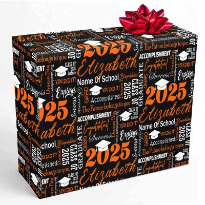 InterestPrint Custom Name Graduation Wrapping Paper Personalized Black Class of 2025 Gift Wrapping Paper Senior 2025 Gift for Teens Son Daughter Grandson Granddaughter Best Friend 58x23 3 Roll