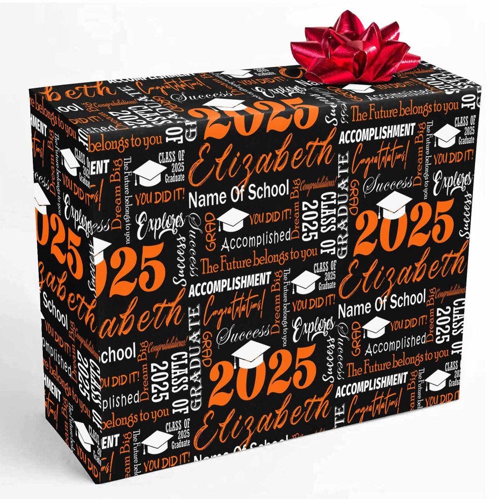 InterestPrint Custom Name Graduation Wrapping Paper Personalized Black Class of 2025 Gift Wrapping Paper Senior 2025 Gift for Teens Son Daughter Grandson Granddaughter Best Friend 58x23 3 Roll