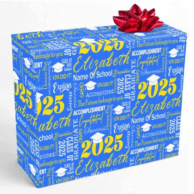 InterestPrint Customized Senior 2025 Gift Wrapping Paper Personalized Name Graduation Wrapping Paper Black Class of 2025 Wrap Paper Roll 58x23 for Women Men Kids Boys Girls Graduation 3 Roll