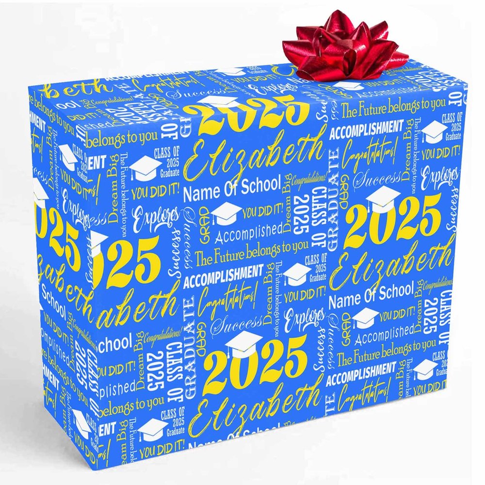 InterestPrint Customized Senior 2025 Gift Wrapping Paper Personalized Name Graduation Wrapping Paper Black Class of 2025 Wrap Paper Roll 58x23 for Women Men Kids Boys Girls Graduation 3 Roll