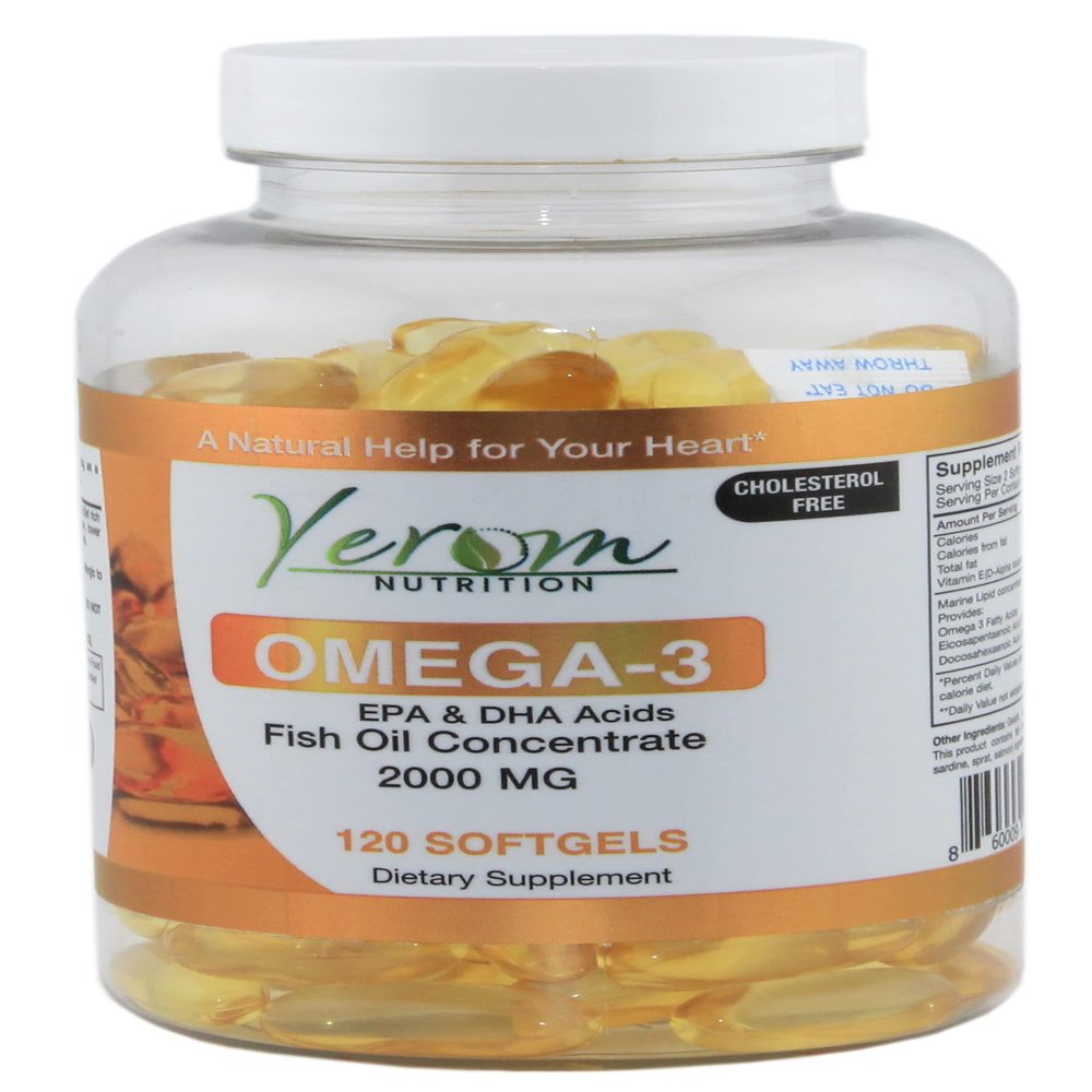 Yerom Nutrition Omega 3 Fish Oil - High-Potency EPA & DHA, Supports Heart, Brain & Joint Health, 120 Softgels.