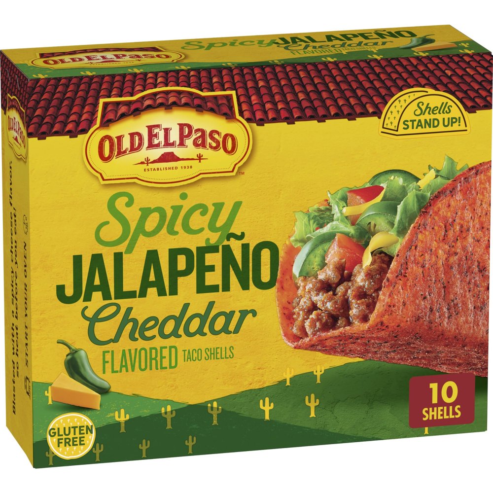 Old El Paso Spicy Jalapeno Cheddar Flavored Stand 'N Stuff Taco Shells, Gluten Free, 10 Ct, 5.4 oz