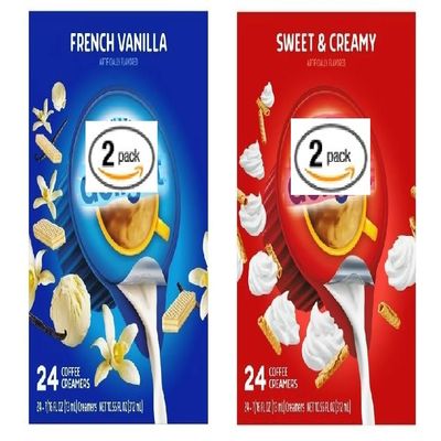 Creamer Singles Variety, 2 Flavors, Sweet Cream and French Vanilla (2 Boxes of 24 creamers in Total)
