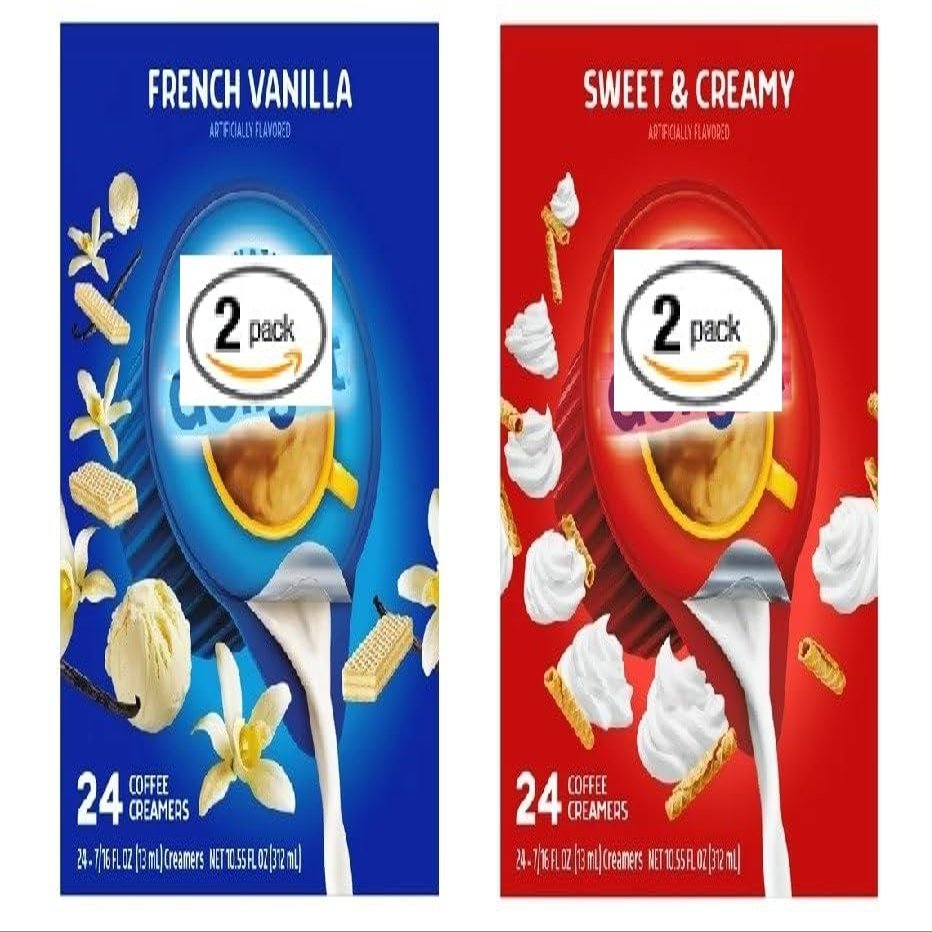 Creamer Singles Variety, 2 Flavors, Sweet Cream and French Vanilla (2 Boxes of 24 creamers in Total)