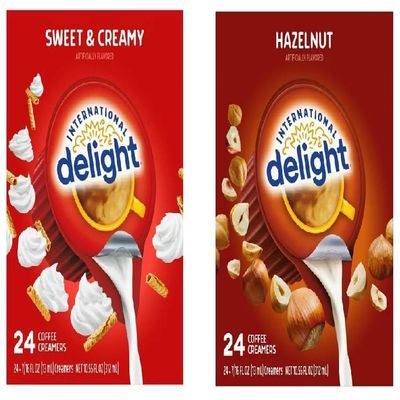 Creamer Singles Variety Bundle 2 Flavors, Sweet Creamy and Hazelnut (2 Boxes of 24 creamers in Total)