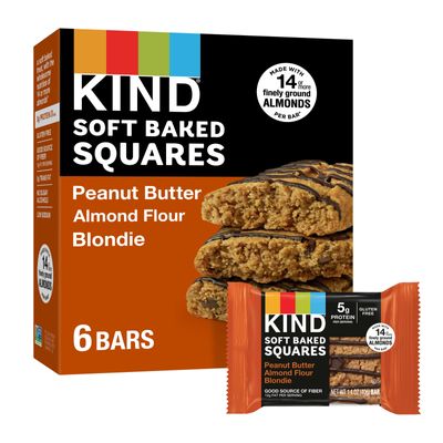 KIND Soft Baked Squares, Peanut Butter Almond Flour Blondie, Healthy Snack Bars, Gluten Free, 5g Protein, 6 Count
