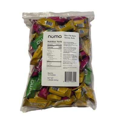 Assorted Mini Peanut Butter Bars, two (2) lb bulk, vegan high protein low sugar, 3 flavor variety, all natural, gluten free, plant based, individually wrapped