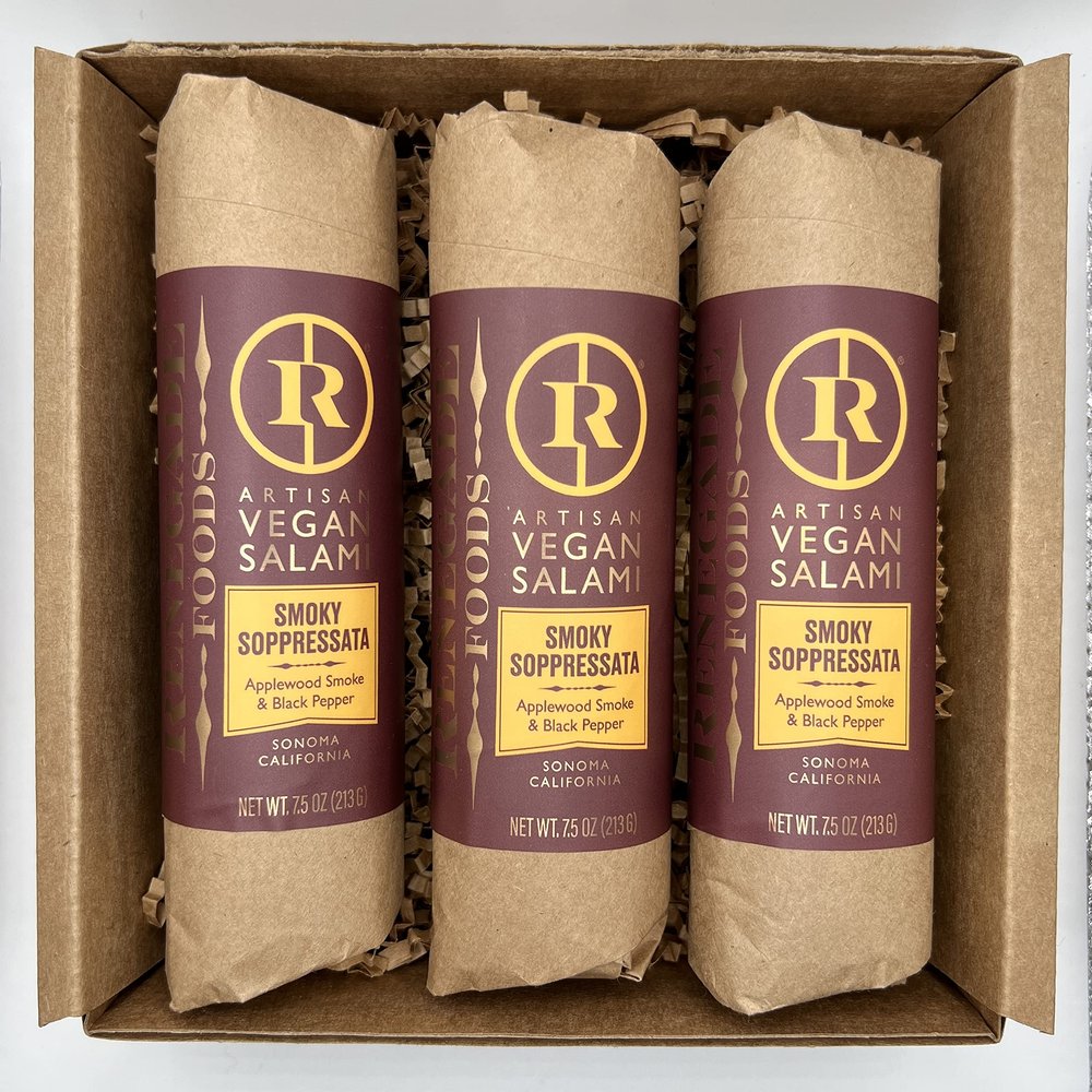 Renegade Foods Artisan Vegan Salami | 3 Pack | Smoky Soppressata | High Protein, Low Sugar, Seitan, Non-GMO | 17g of Protein Per Serving | Indulge European-Style Plant-Based Food