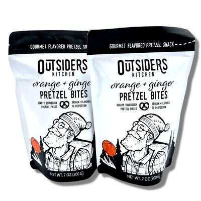 Orange & Ginger Flavored Pretzels | Gourmet Pretzel Nuggets | 7oz Pack Seasoned Sourdough Pretzel Snacks | 2 Pack | Orange & Ginger