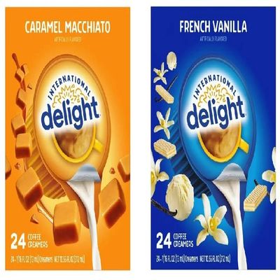Creamer Singles Variety, Bundle 2 Flavors, Caramel Macchiato and French Vanilla (2 Boxes of 24 creamers in Total)