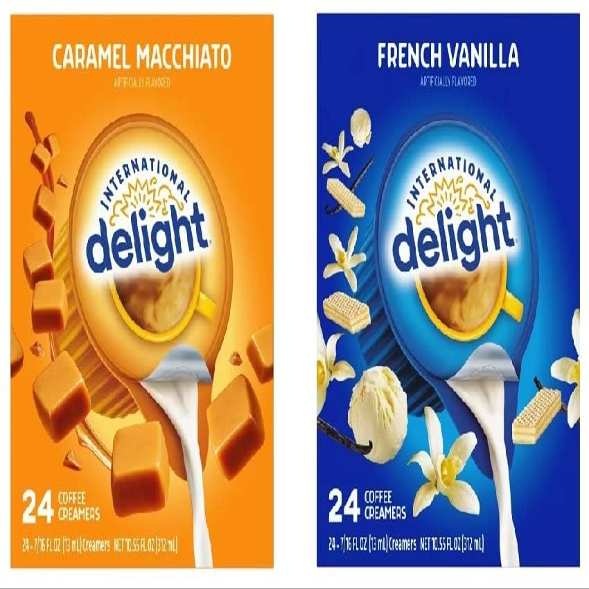 Creamer Singles Variety, Bundle 2 Flavors, Caramel Macchiato and French Vanilla (2 Boxes of 24 creamers in Total)