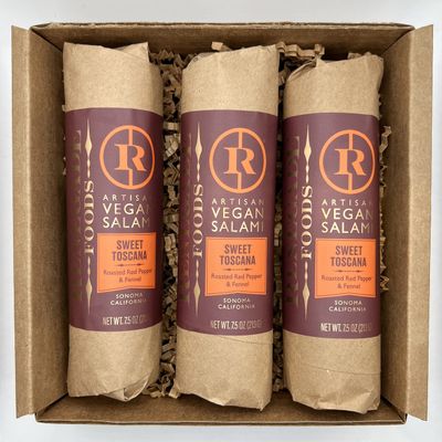 Renegade Foods Artisan Vegan Salami | 3 Pack | Sweet Toscana | High Protein, Low Sugar, Seitan, Non-GMO | 16g of Protein Per Serving | Indulge European-Style Plant-Based Food