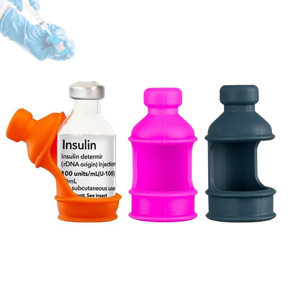 3 Pack Insulin Vial Bottle Protector Sleeve for Diabetic, Silicone Protective Case to Protect Insulin Vial from Breaking, Suitable for 10ml Short Insulin Vials (Pink Orange Grey)