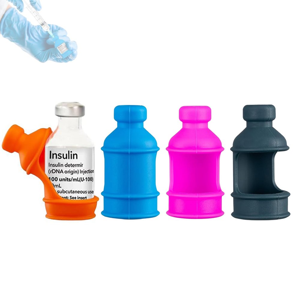 4 Pack Insulin Vial Bottle Protector Sleeve for Diabetic, Silicone Protective Case to Protect Insulin Vial from Breaking, Suitable for 10ml Short Insulin Vials (Pink Blue Orange Grey)