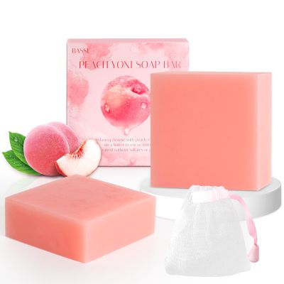 2 PCS Yoni Soap Bars for Women, Natural Feminine Wash Bar Soap for pH Balance & Daily Intimate Care, Gentle Cleansing with Freshness & Hydration, Handmade Peach Soap with Foaming Net 3.53 oz Each
