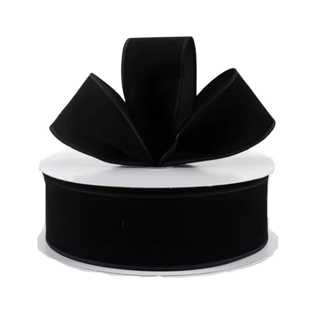 Black Velvet Fabric Wired Ribbon, Gift Wrap, Make Crafts, Size 2.5' x 50 Feet
