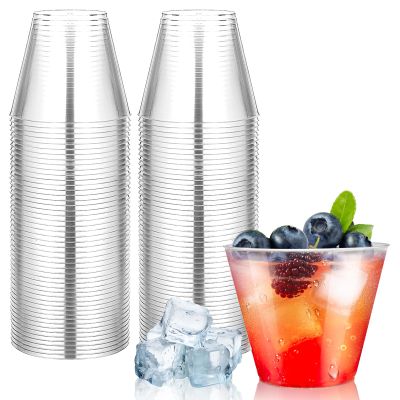 Byvivace 100Counts 9 OZ. Disposable Cups Old fashioned Party Tumblers, 9 Ounce Squat Cups Clear Hard Plastic Cups for Party Wedding
