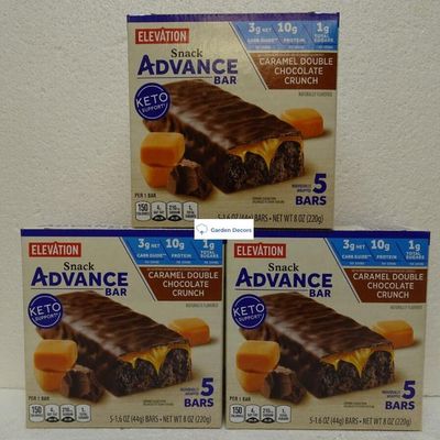 Elevation Caramel Double Chocolate Crunch Snack Advance Bar Keto Support 8oz 220g (Three Boxes)