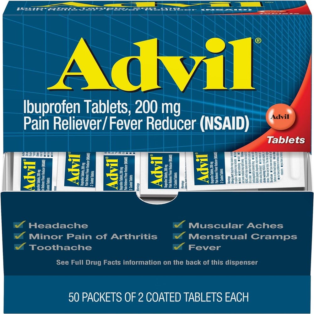 Advil Ibuprofen, 200mg (50 Packets of 2 Coated Tablets) 50 ea (Pack of 3)