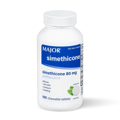 MAJOR Simethicone Gas Relief 80 mg - Anti Flatulence, Bloating and Gas Pressure Aid - 100 Chewable Tablets (1 Pack)