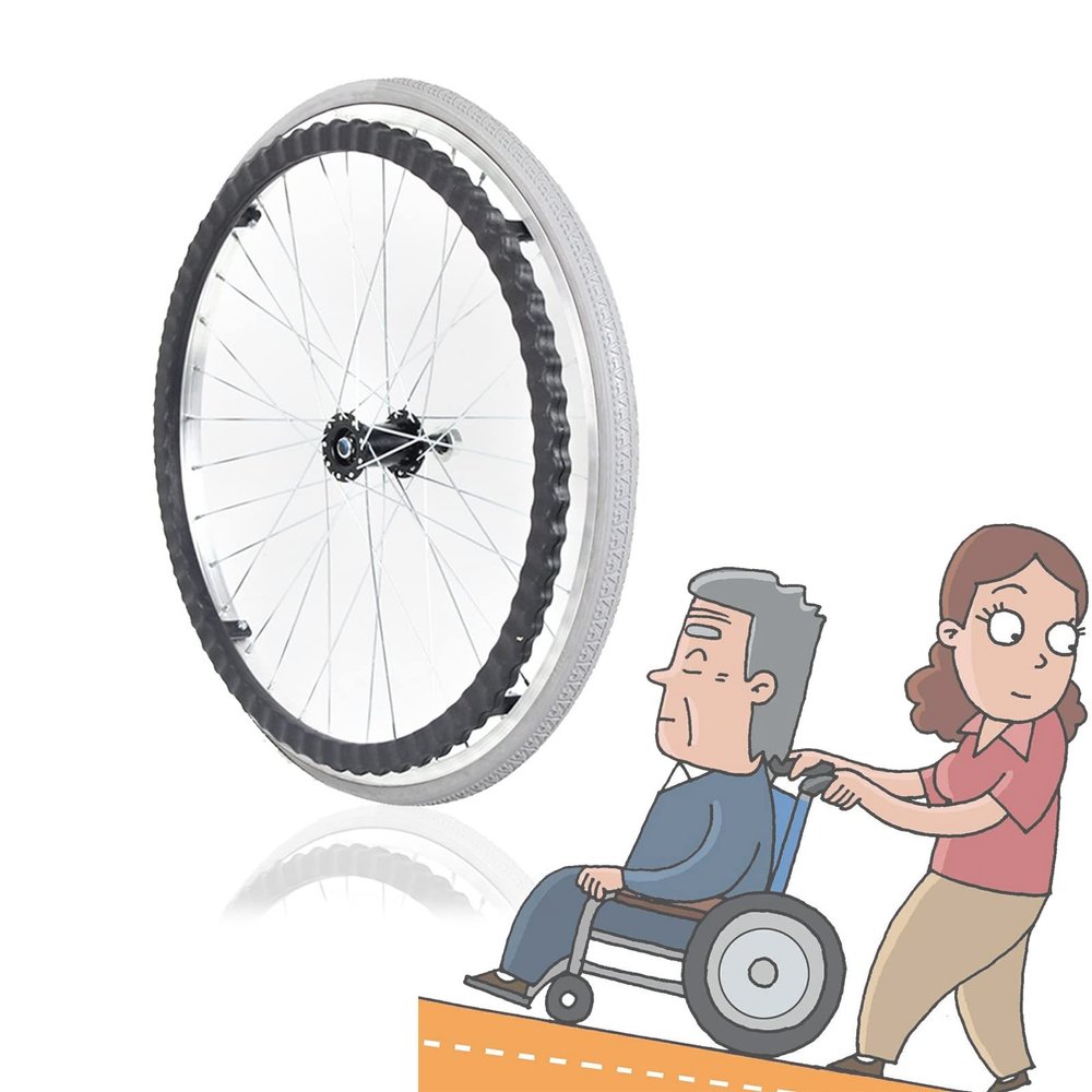 24 Inch Wheelchair Replacement Rear Wheel, Non-Pneumatic Solid Tire, Model 241 3/8, with Bearing 12mm, for Manual Wheelchair, 1 Count