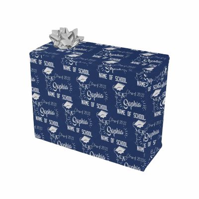 MyPupSocks Personalized Navy Hats off To The Graduate Wrapping Paper Senior-High School Graduation Graduation Wrapping Paper with Bold Typography and Modern Design 3 Rolls