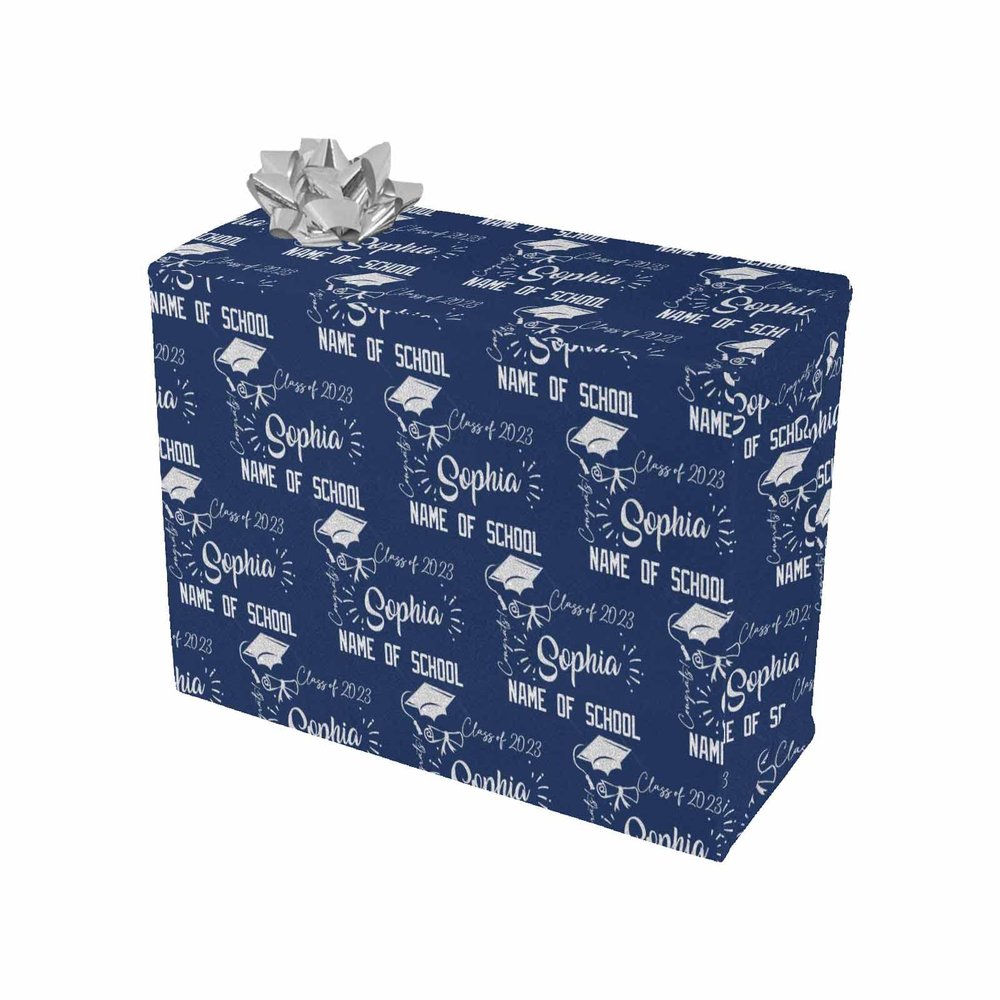 MyPupSocks Personalized Navy Hats off To The Graduate Wrapping Paper Senior-High School Graduation Graduation Wrapping Paper with Bold Typography and Modern Design 3 Rolls