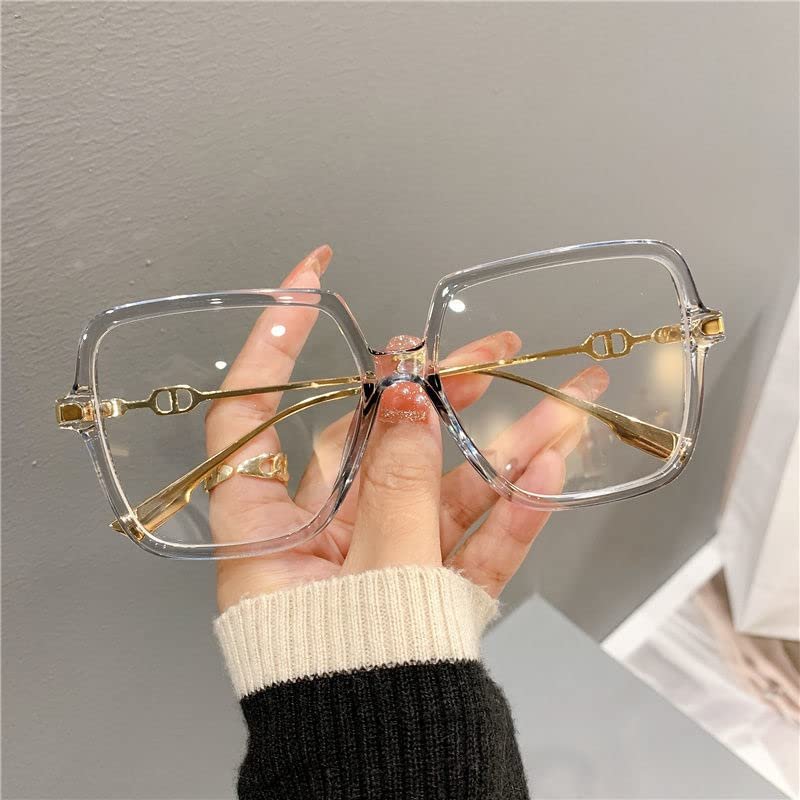 URISMO Oversized Square Reading Glasses Women Men, Big Frame Blue Light Blocking Eyeglasses Large Computer Goggle Readers (Color : Gray, Size : +0.00-x)