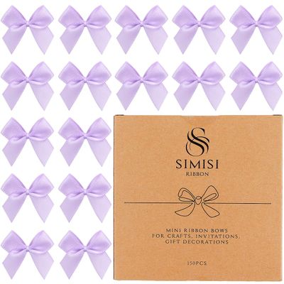 150 Pieces Light Purple Mini Ribbon Bows for Crafts Tiny Satin Bow for Gift Wrapping, Invitations, Christmas Tree