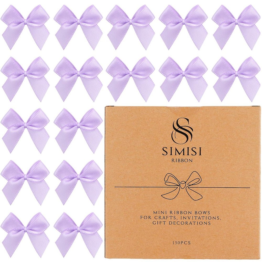 150 Pieces Light Purple Mini Ribbon Bows for Crafts Tiny Satin Bow for Gift Wrapping, Invitations, Christmas Tree