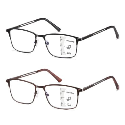 LKEYE Progressive Multifocus Reading Glasses Men No Line Multifocal Transition Blue Light Computer Readers Metal Full Wide Frame Spring Hinge Multi Focus Designer Magnifying Eyeglasses Brown +1.00