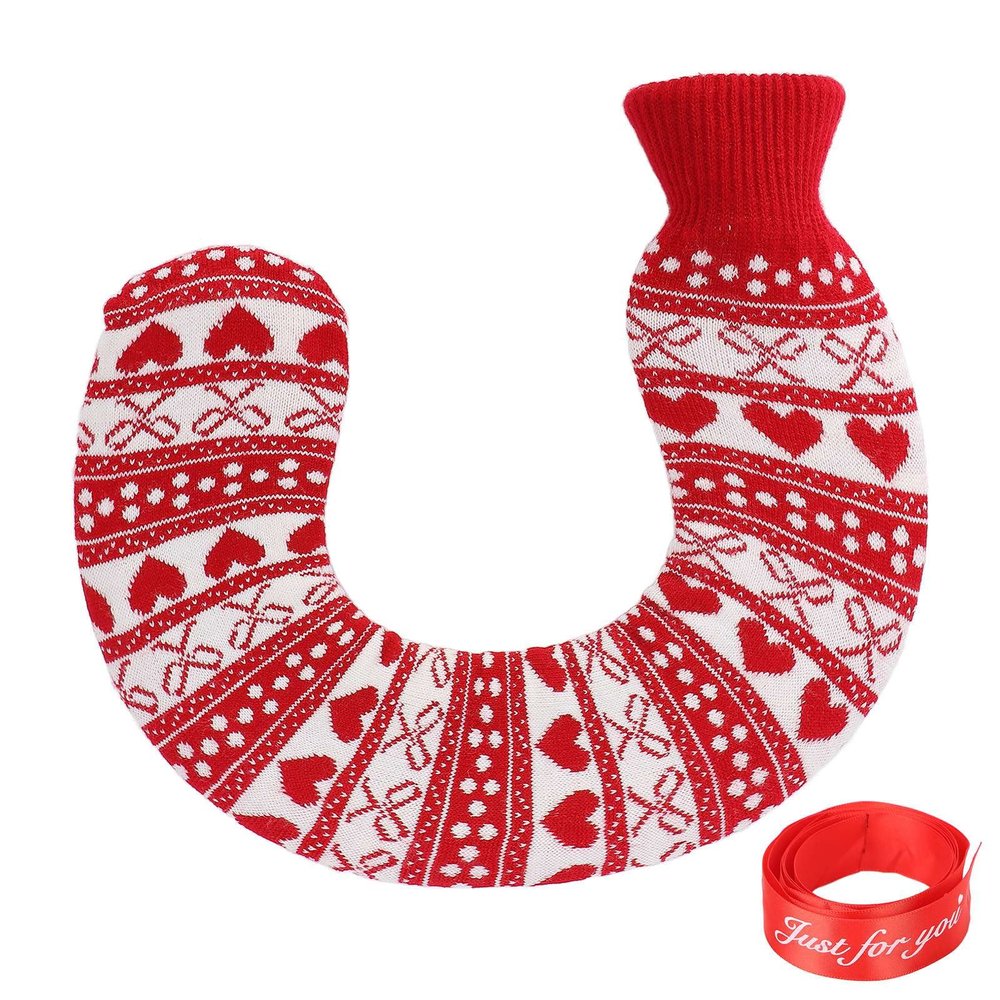 1L hot Water Bottle , hot Water Bottle , hot Water Bottle with Cover , hot Water Bottle Large , U Shaped hot Water Bag . Portable Neck and Shoulder Warmer with a Soft Knit Cover for Winter(Bowknot)