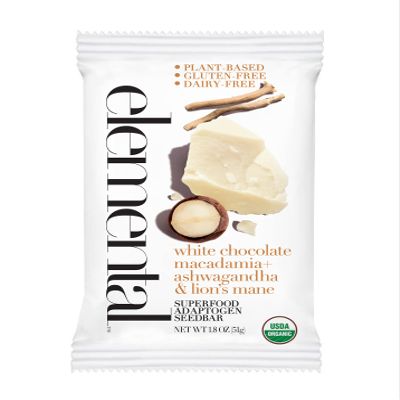 Elemental Superfood Seedbars, White Chocolate Macadamia + Ashwagandha, 1.8 Ounce - 12 Pack, 100% Certified Organic, Non-GMO Verified, Gluten Free, Dairy Free, Plant Based