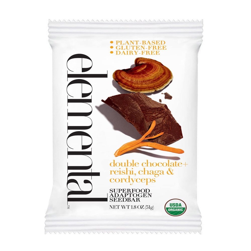 Elemental Superfood Seedbars, Double Chocolate + Reishi, Chaga & Cordyceps, 1.8 Ounce - 12 Pack, 100% Certified Organic, Non-GMO Verified, Gluten Free, Dairy Free, Plant Based