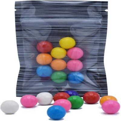 100PCS Food Safe Single Sided Striped Flat Packaging Bags Food Storage with Tear Notch (Clear & Black,2.8 x 3.9 inch)