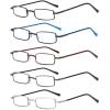 REAVEE 5 Pack Slim Portable Reading Glasses for Men Women, Computer Blue Light Blocking Small Readers Metal Frame Spring Hinge with Pocket Compact Pen Case, Black Grey Brown Blue Silver 1.75 view 2