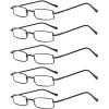 REAVEE 5 Pack Slim Portable Reading Glasses for Men Women, Computer Blue Light Blocking Small Readers Metal Frame Spring Hinge with Pocket Compact Pen Case, Black 2.25 view 2