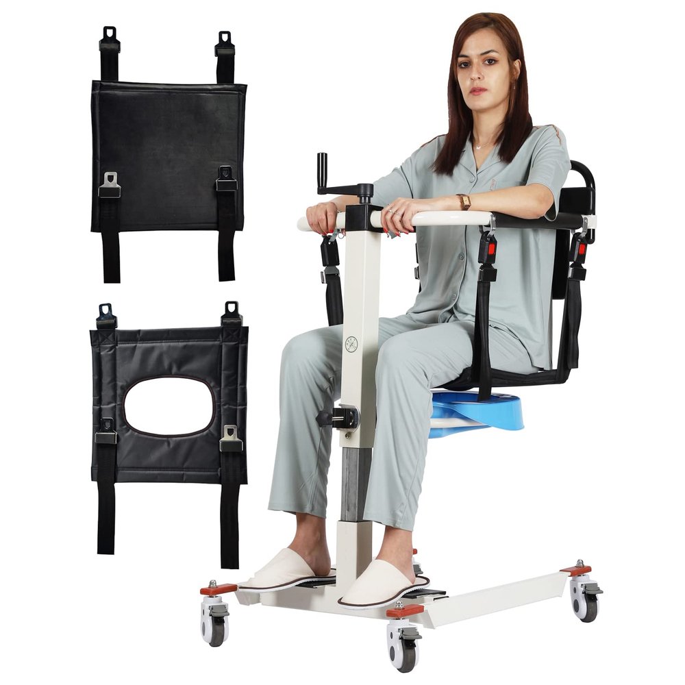BNDDUP Patient Lift Wheelchair for Home, Transfer Chair, 275 Lbs (with Bedpan), White, Black, Metal, Heavy-duty