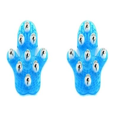 [2 Count] Hand Held Massager for Muscle Back Neck Joint Foot Shoulder Leg Pain Relief - Palm Shaped Massage Glove Full Body Massage Tool with Roller Ball Massager with Portable Design Blue