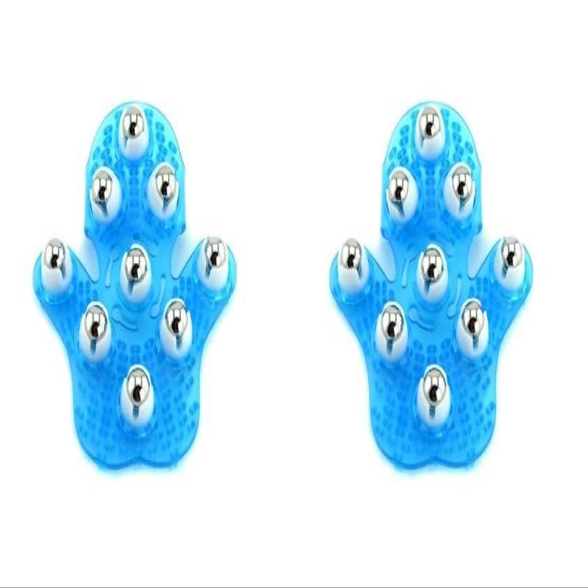 [2 Count] Hand Held Massager for Muscle Back Neck Joint Foot Shoulder Leg Pain Relief - Palm Shaped Massage Glove Full Body Massage Tool with Roller Ball Massager with Portable Design Blue