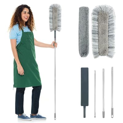Dust Cleaning Kit with 67 in Handle Cloth Dust Cleaner Tool with 2 Replaceable Duster Head Cloth Washable Microfiber Duster Flexible Hand Cleaning Duster Tool Reusable for Cleaning Ceilings Fans Home