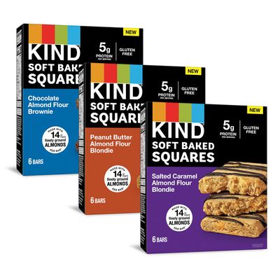 KIND Soft Baked Squares, Variety Pack, Chocolate, Peanut Butter and Salted Caramel, Almond Flour Brownies, Healthy Snack Bars, Gluten Free, 5g Protein, 18 Count