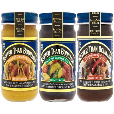 Better Than Bouillon Reduced Sodium Base Variety Pack, 1 Jar Reduced Sodium Roasted Chicken Base, 1 Jar Reduced Sodium Seasoned Vegetable Base, 1 Jar Reduced Sodium Roasted Beef Base, 8 OZ Jars (3 CT)