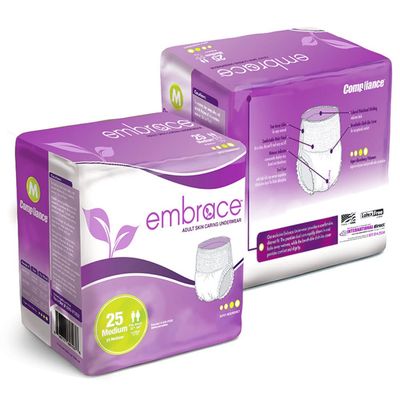 Embrace Premium Protection Incontinence Underwear, Maximum Absorbency and Protection, Breathable Cloth for Exceptional Comfort, Odor Protection, Discreet Fit, Medium, Pack of 25